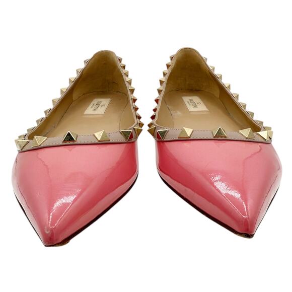 Valentino Garavani Rockstud Ballet Flat Shoes Pink Patent Leather Size 40 US 10 - Picture 9 of 15